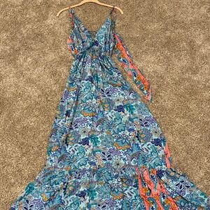 Floral Maxi Dress in Blue and Orange